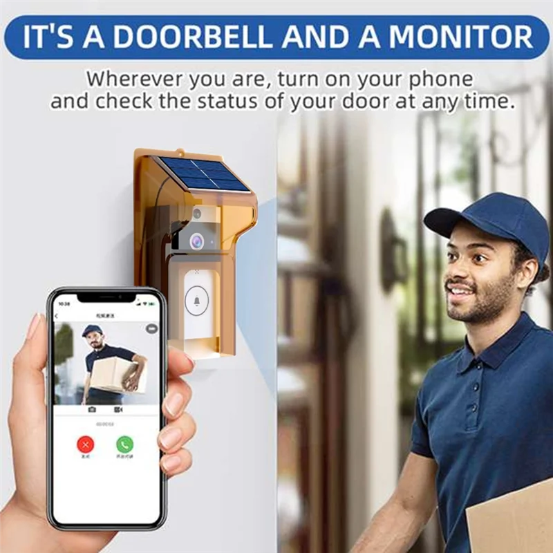 AC56-Smart Doorbell Camera With Solar Charging, Waterproof, Night Vision, HD, Two-Way Intercom Voice For Home Security