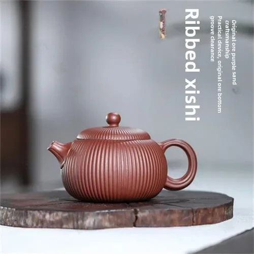 Yixing Semi-handmade Raw Ore Purple Mud Classic Jingzhou Purple Sand Teapot Stone Ladypot Tea Set Is Sent on Behalf of One Piece