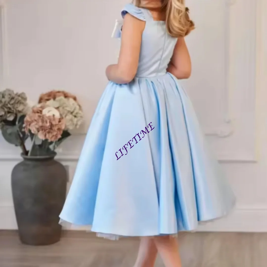 Elegante Blumenmädchenkleider für Hochzeiten, hohe Taille, kurze Ärmel, knöchellang, für Kinder, Geburtstag, Erstkommunion, individuell gestaltet