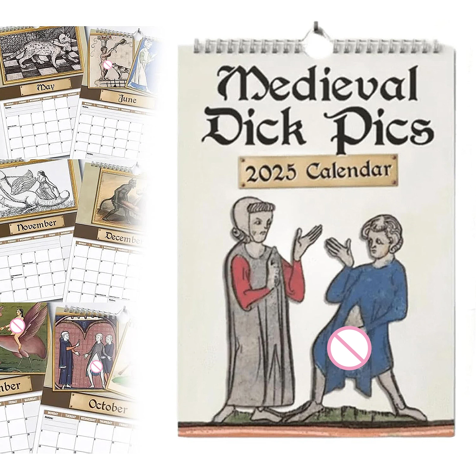 

2025 Medieval Dick Pics Calendar 12 Month Planner Calendar Funny Gag New Year Gifts Wall Calendar for Home Decoration