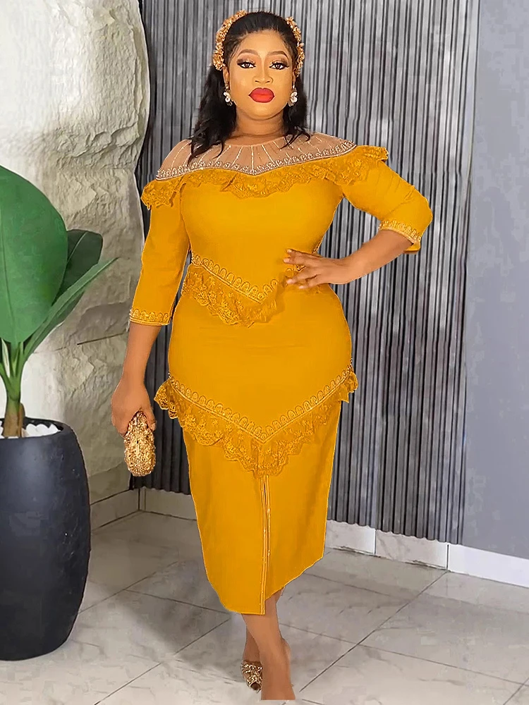 ชุดราตรีสําหรับงานแต่งงานของผู้หญิงชุดราตรี 2025 Ruffle Bodycon Maxi Robes แอฟริกัน Dashiki เสื้อผ้าดูไบตุรกี Abayas