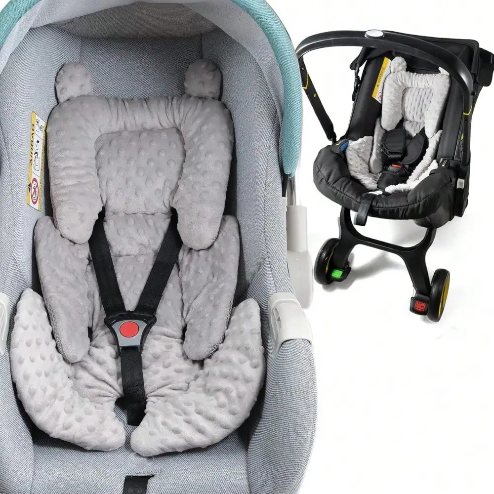 

3-in-1 Reversible Baby Car Seat Insert with Head & Body Support, Breathable Grey Pillow for Newborns, Stroller & Bouncer Use