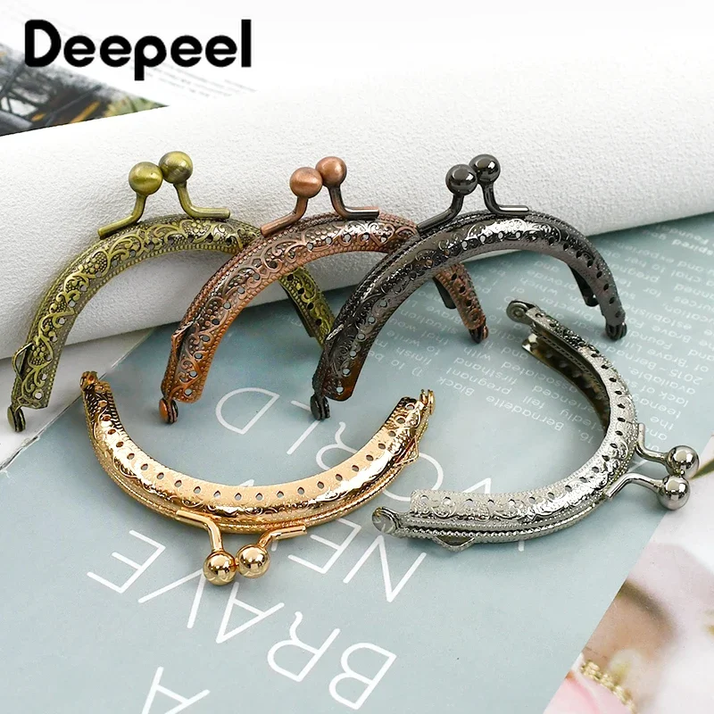 Deepeel 5Pcs 8.5cm Embossed Kiss Clasps Locks Purse Frame Metal Handle for Bag Wallet DIY Brackets Sewing Hardware Accessories