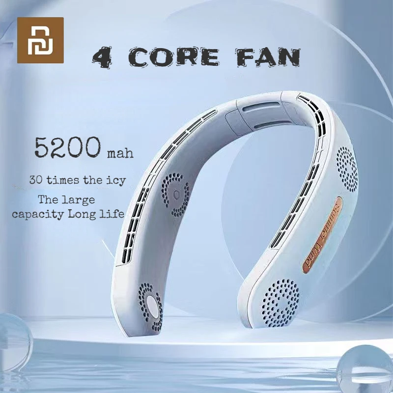 2022 Youpin Mini Neck Fan Portable Bladeless Fan USB Rechargeable Leafless Hanging Fans Air Cooler Cooling Wearable Neckband Fan