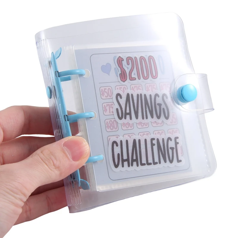 2100 Savings Challenge Binder Money Saving Challenge Mini Budget Binder With Cash Envelopes PVC Blue 1 PCS