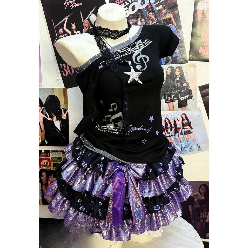Punk Gothic Subculture Print Short Sleeve T Shirts Korean Y2K Harajuku Streetwear Loose Tees 2000s Vintage Women Tops