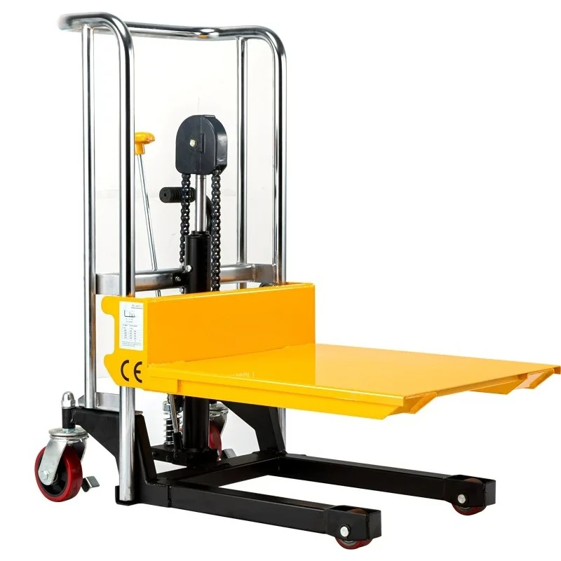 PS0485 Manual Hydraulic Stacker Lift Auxiliary Cart Hand Push Forklift Light Luggage Truck Multifunction Platform Moving Tools