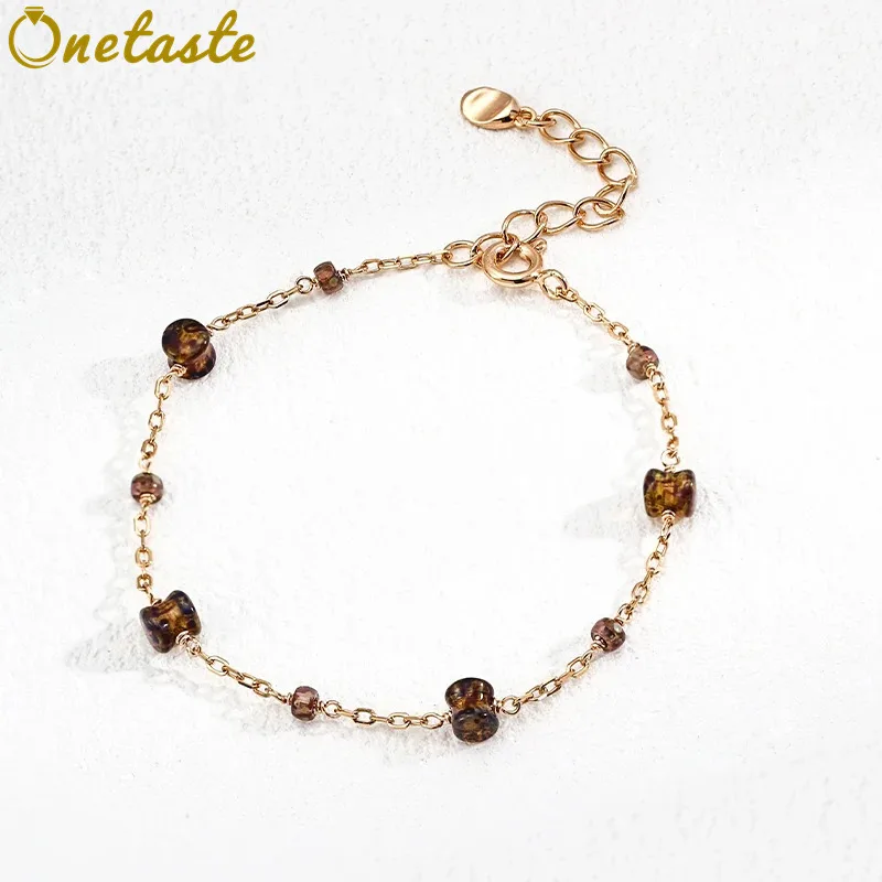 

Браслеты для женщин из серебра S925 с золотым покрытием, с разноцветными глазурованными подвесками, изящные, простые, модные, многослойные, с цепочкой.