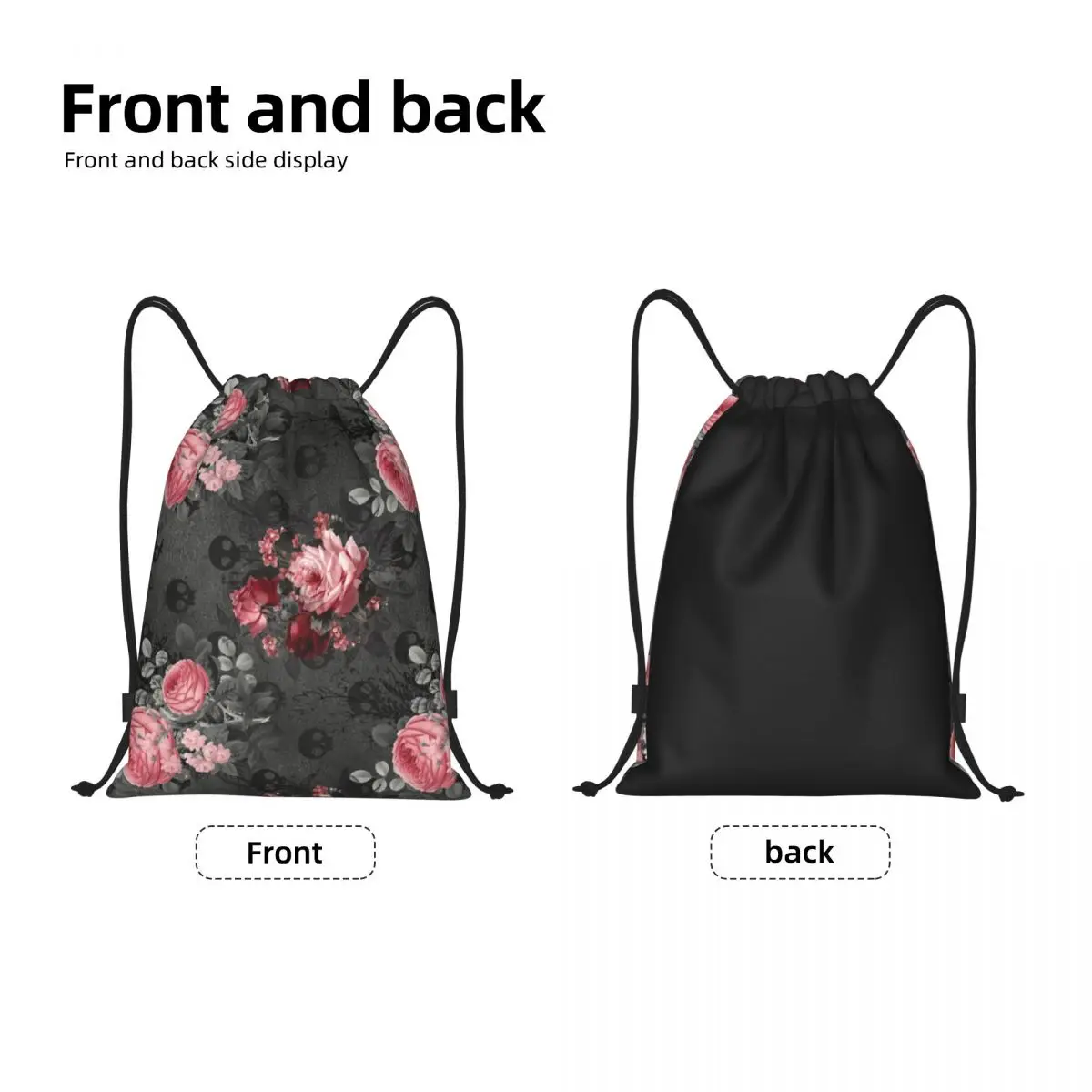 Mochila gótica con patrón de rosas y calaveras para hombre y mujer, bolsa ligera con cordón, Floral, gimnasio, deportes, sacos de entrenamiento