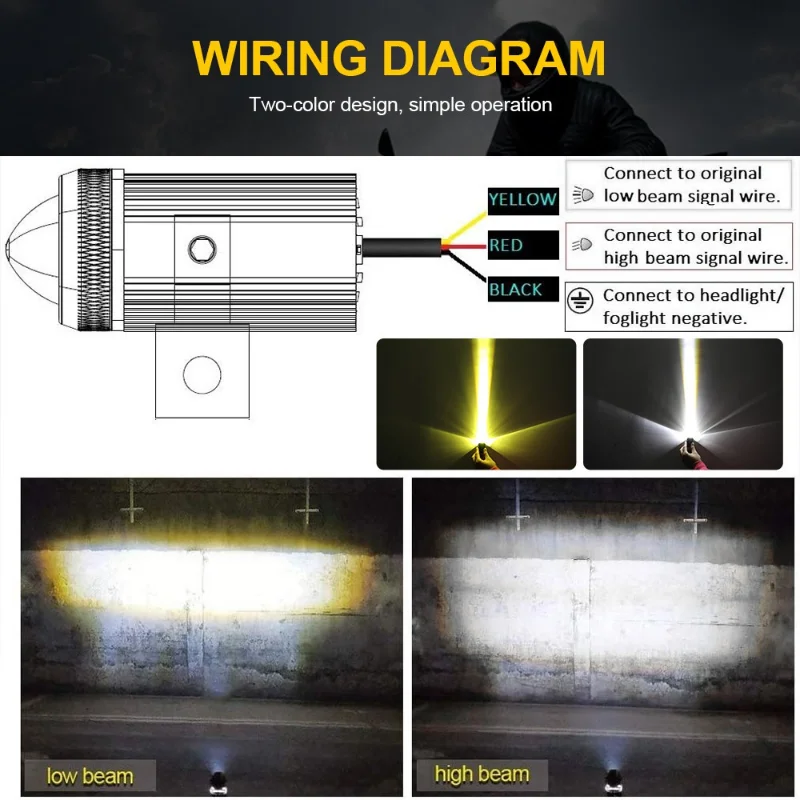 2Pcs Motorcycle Spotlight Mini Driving Light Yellow + White Hi-Lo Beam Led Motorcycle Spot Lights LED Car Spotlights