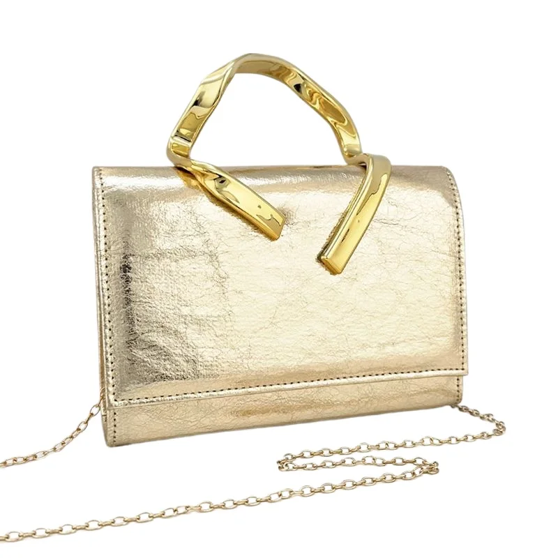 

Light Luxury Foreign Versatile Handbag Golden Handle Celebrity Party Dinner Bag Textured Leather Dress Evening Women's HandBag