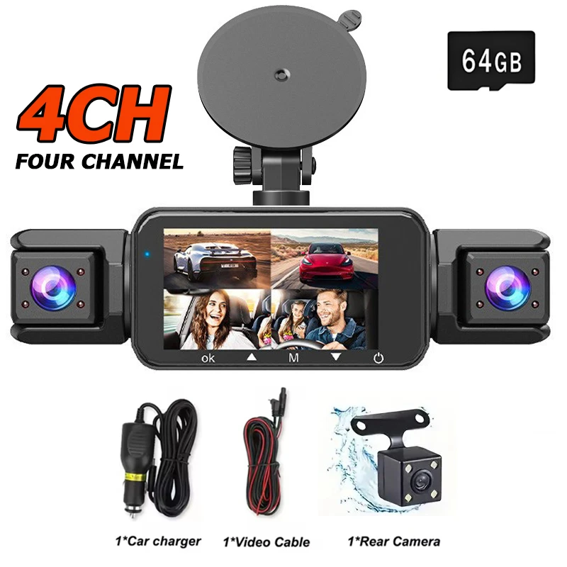 4レンズ1080pビデオレコーダー車載360-°-dvr-ダッシュカメラ-フロント-左側-リア-ナイトビジョン-リング録画-ハードウェアキット-24時間駐車監視