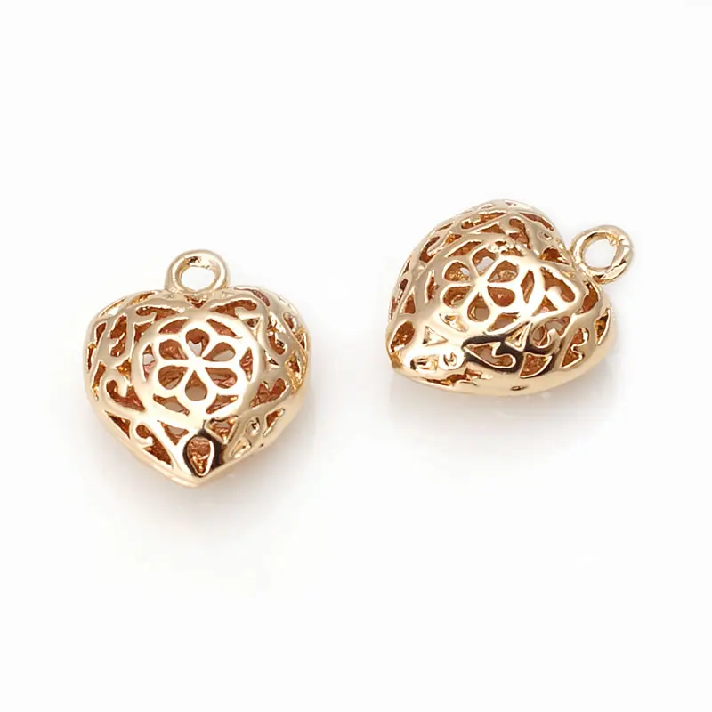 18K Gold Color Brass 3D and Hollow Heart Charms Pendants High Quality Diy Jewelry Making Supplies Necklace Earrings Accessories