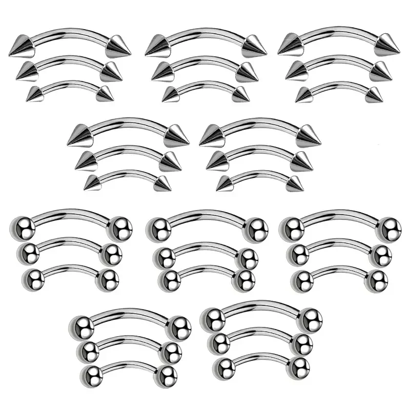 30pcs Stainless Steel Eyebrow Piercing Rings for Women Men Curved Barbell Lip Ring Cartilage Daith Helix Rook Earring Jewelry