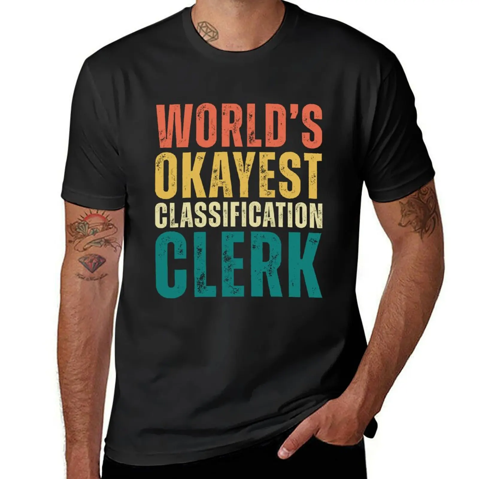 Worlds Okayest Classification Clerk T-Shirt tops anime clothes cute clothes new edition mens graphic t-shirts big and tall