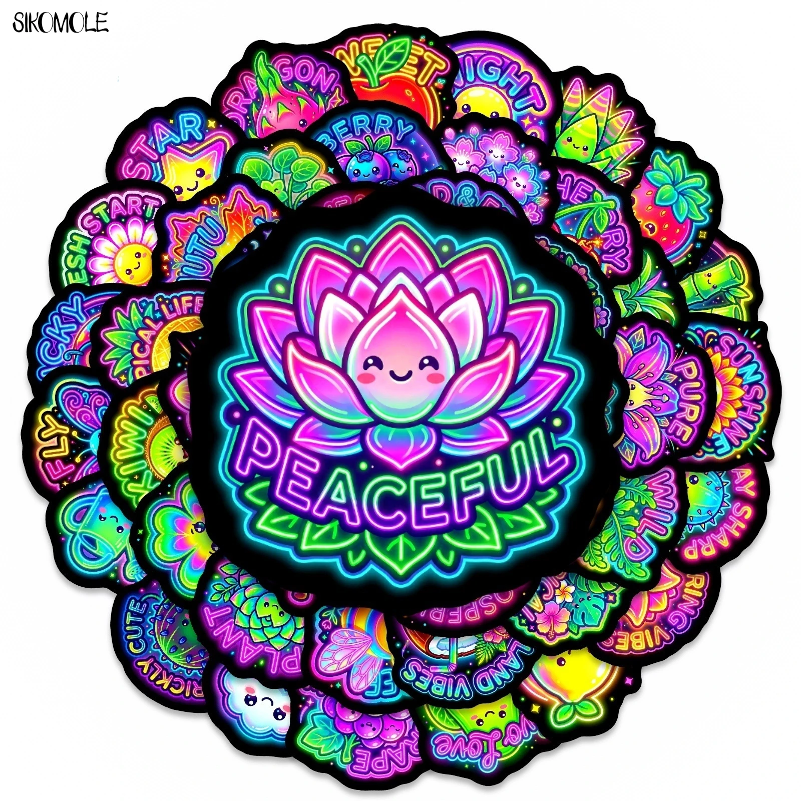 

10/30/50PCS Cartoon Neon Style Plants Fruit Stickers Book DIY Skateboard Toy Guitar Luggage Suitcase Decoration Graffiti Sticker