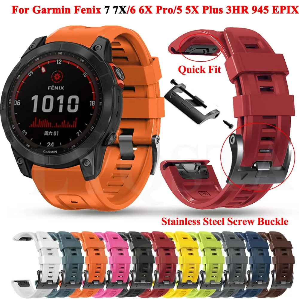 

26 22MMSilicone Screw Buckle Watchband Strap For Garmin Fenix 6X 6Pro 7X 7 Epix 2 Easyfit Wristband 5 5XPlus Smartwatch Bracelet