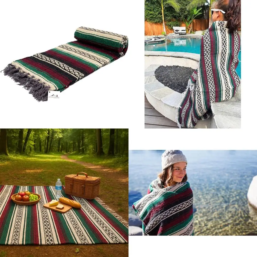 

Толстое одеяло в мексиканском стиле красного/бордового и зеленого цвета — идеально подходит для йоги, пляжа и пикников