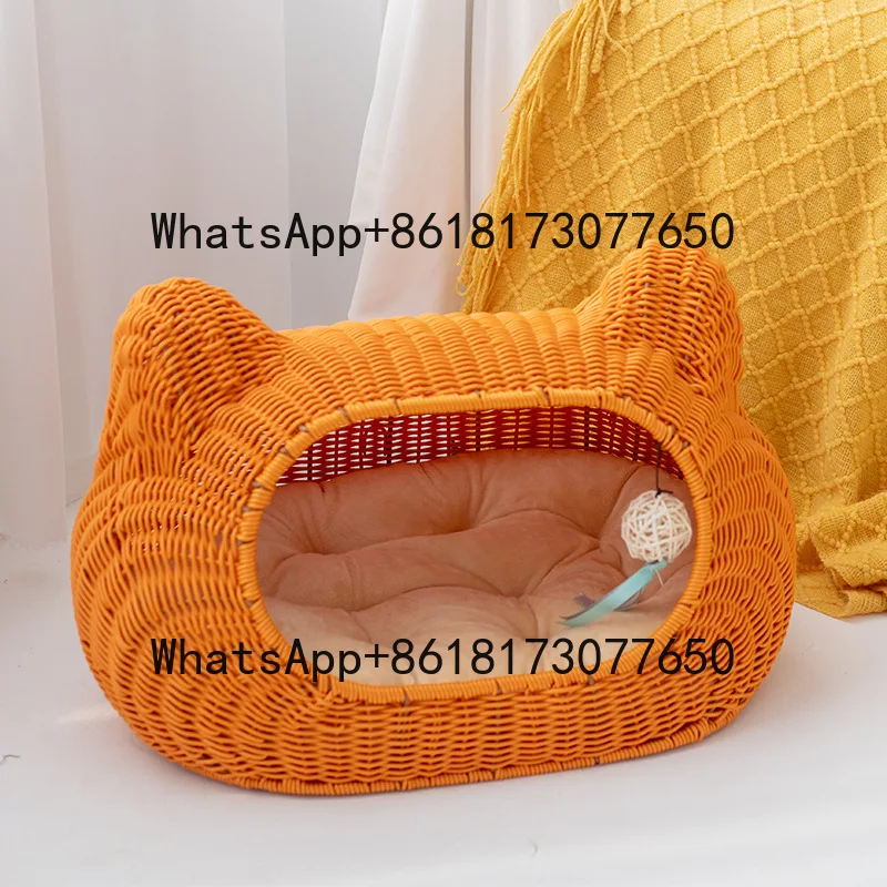 

Washable Rattan Knitted Cat Litter All Seasons Universal Cat Cage Dog Litter Pet Supplies Hand-woven Semi-closed Cat Head Litter