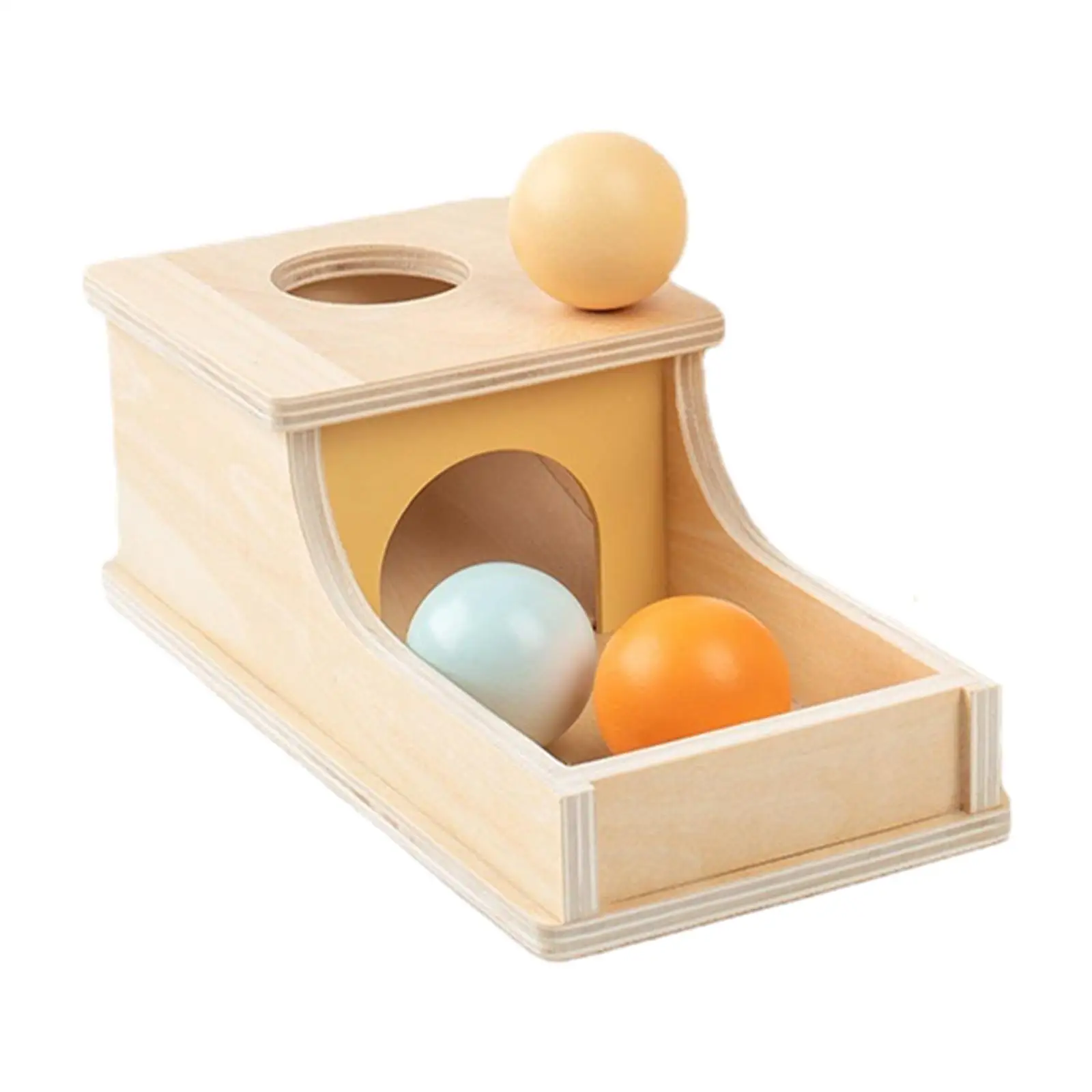 Wooden Object Permanence Box with Tray and 3 Balls for 1 Year Old Children