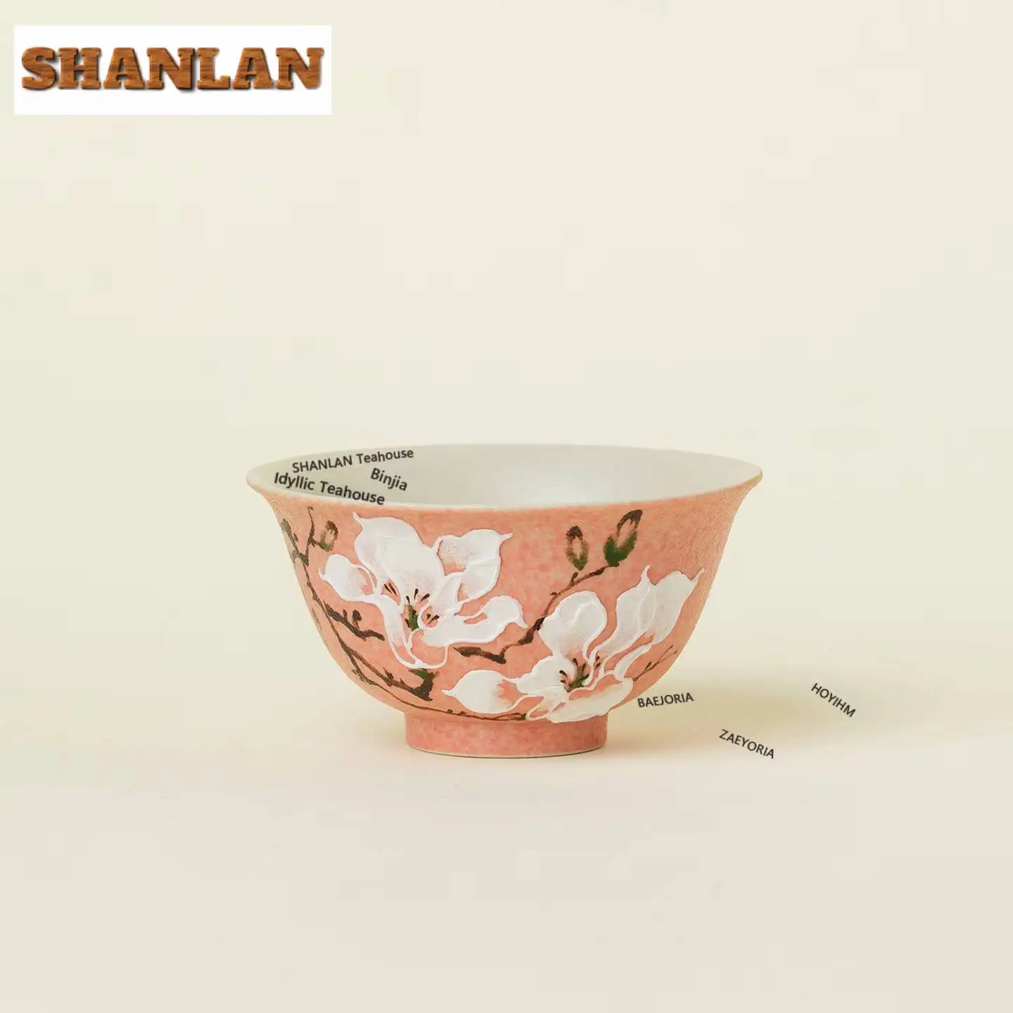60ml Peach Mist Pink Hand-painted Magnolia Teacup Luxury Tea Bowl Beautiful Tea Cup Tea-tasting Personal Cup Jianzhan Master Cup