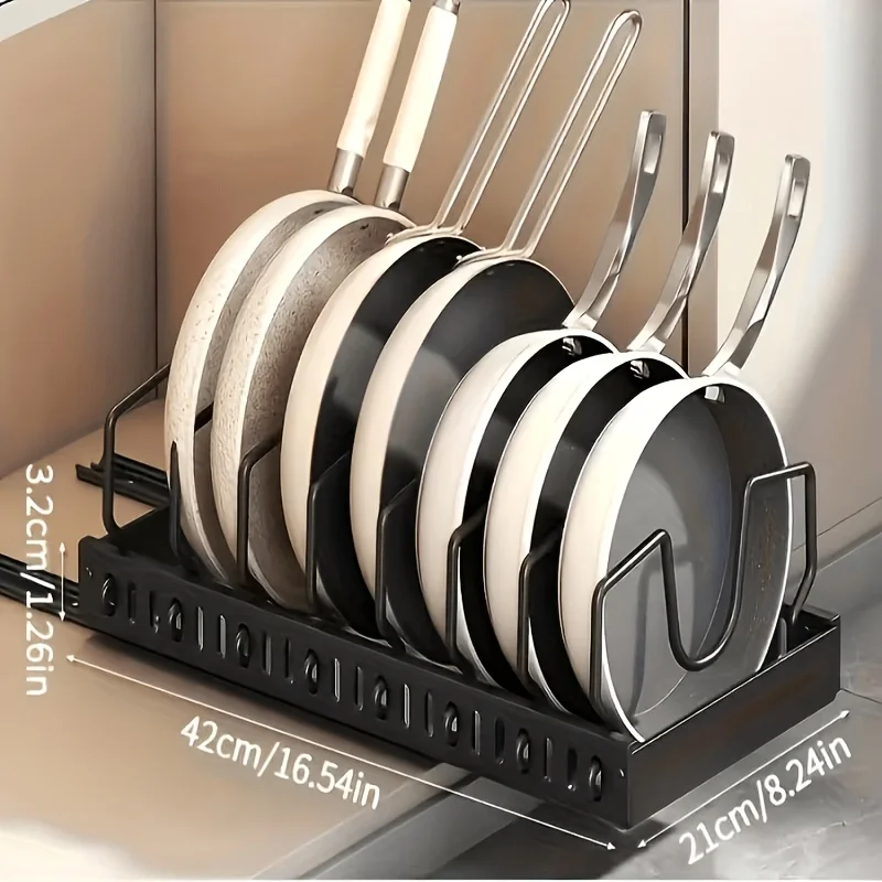 Pull Out Cabinet Storage Organizer Sliding Pot Lid Pan Rack With Adjustable Dividers For Lids Bakeware Plates Kitchen Cabinet Accessories