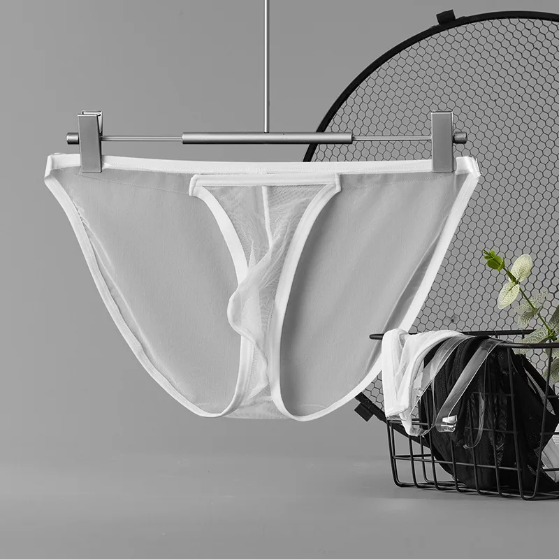 

GTOPX Mens Sheer Silk Underwear Bulge Enhancing Pouch Sensual Mesh Briefs See-through Lingerie Erotic Transparent Panties Cheeky