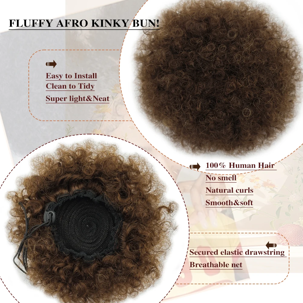 الأفرو نفخة غريب مجعد الشعر البشري ذيل حصان ملحقات المرأة السوداء الطبيعية قصيرة الرباط أوبدو لينة وسهلة الارتداء 4 # 99 ي #3