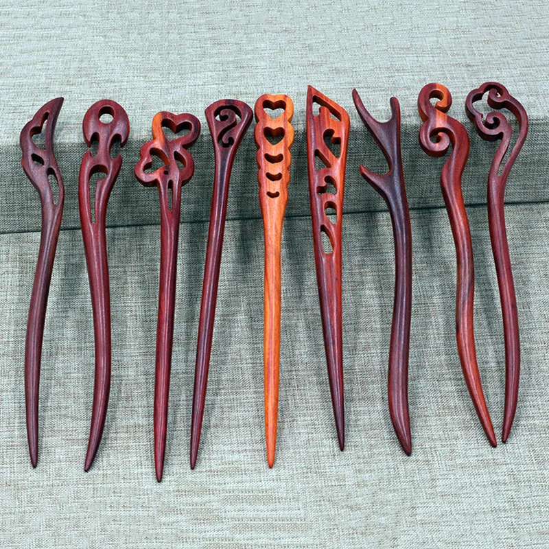 Chinese Style Vintage Red Sandalwood Hair Pins Hair Sticks Wooden Chopsticks Hairpins Headpiece Women Headwear Hair Accessories