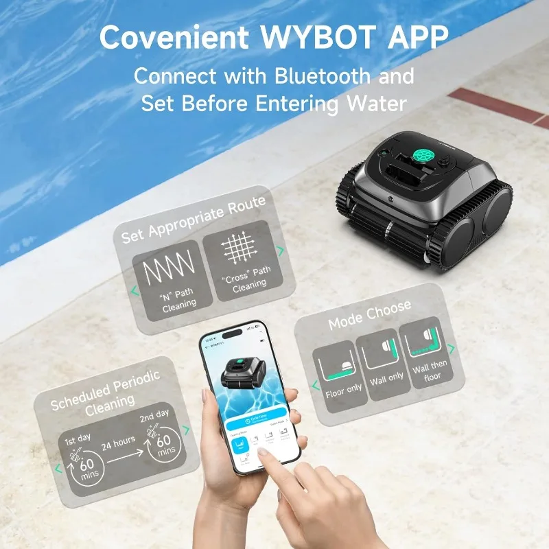(2025 Upgrade) WYBOT C1 Robotic Pool Vacuum for Inground Pools, 150min Runtime Cordless Pool Cleaner, 4-in-1 Wall