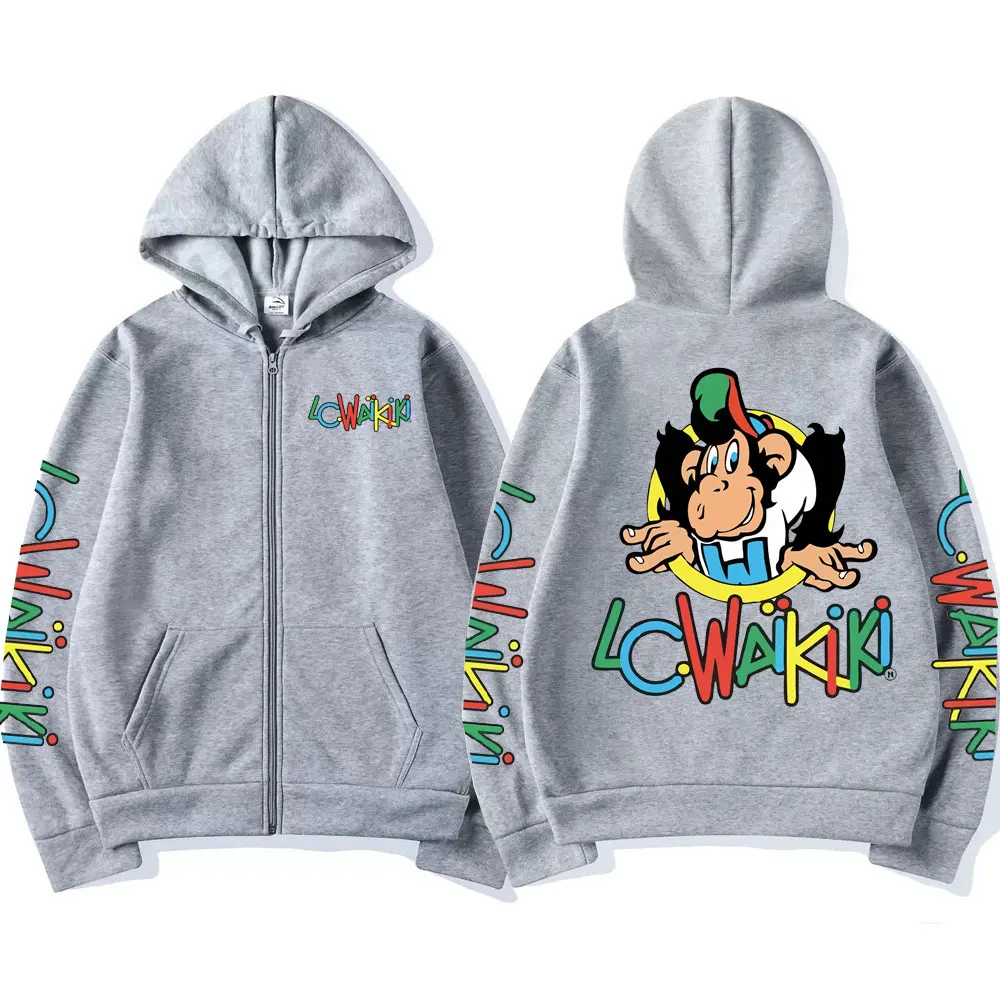 Monkey Graphic Zip Hoodie Lc Waikiki Monkey Double Sided Print