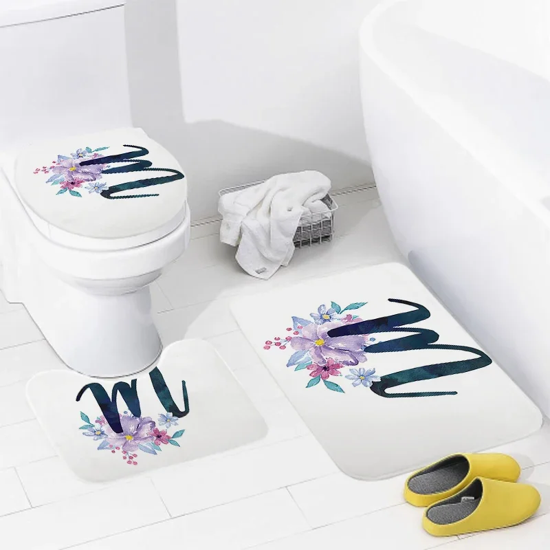 3pcs Letters and wreaths home bathroom floor mats Bath mat modern bathroom accessories rug Toilet mat Bathtub anti-slip carpet