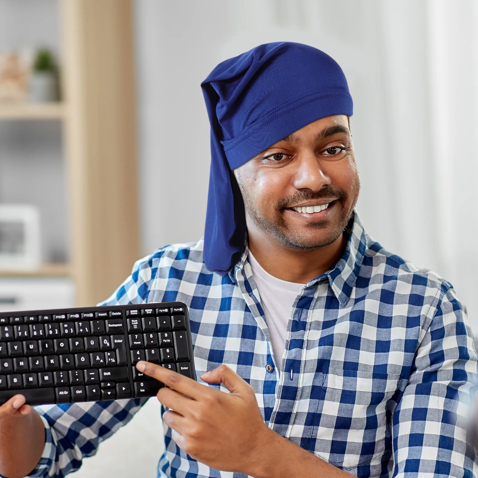 

Dreadlock Cap Blue: Hiphop Style Elastic Long Hair Head Wrap For Men Women Breathable Skull Cap Turban Bandana Sleep Bonnet