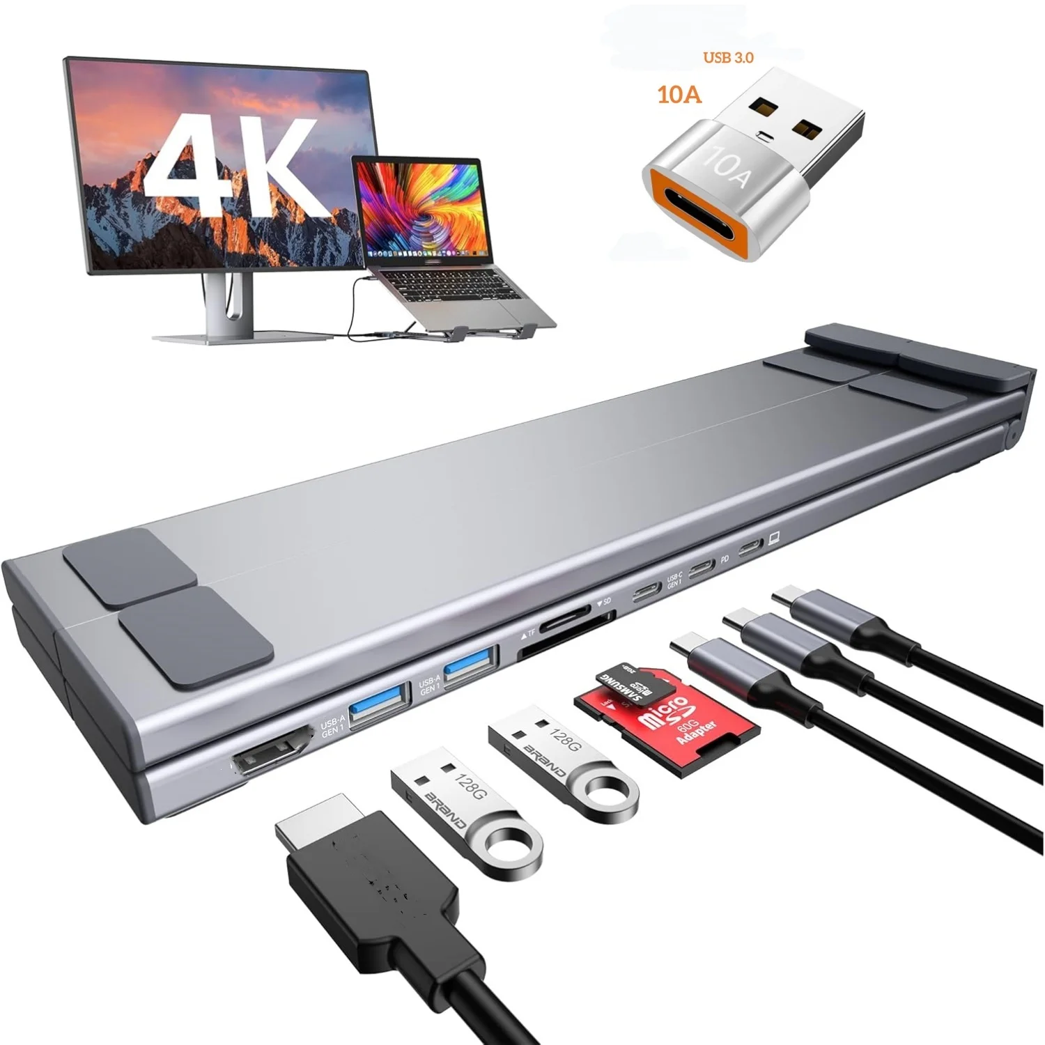 9 in 1 USB C Docking Station Laptop Stand, Foldable Ergonomic Desk Stand, 4K@30Hz PD100W, SD TF, 2USB3.0, Ventilated Cooling