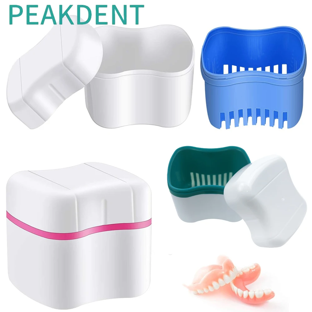 

1Pcs Portable Storage Box Cleaning Tool Travel Dentures Container with Basket Denture Bath Box Bath Cleaner False Teeth Case