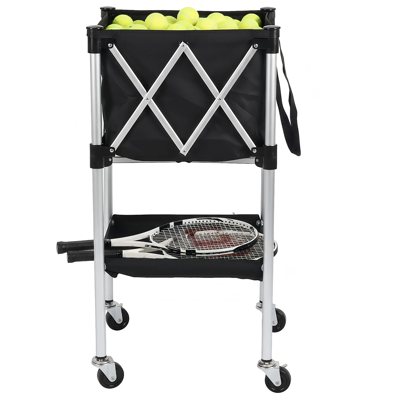 

Tennis Ball Cart Foldable Tennis & Pickleball Hopper with Wheels with Storage Bag for Serve Training