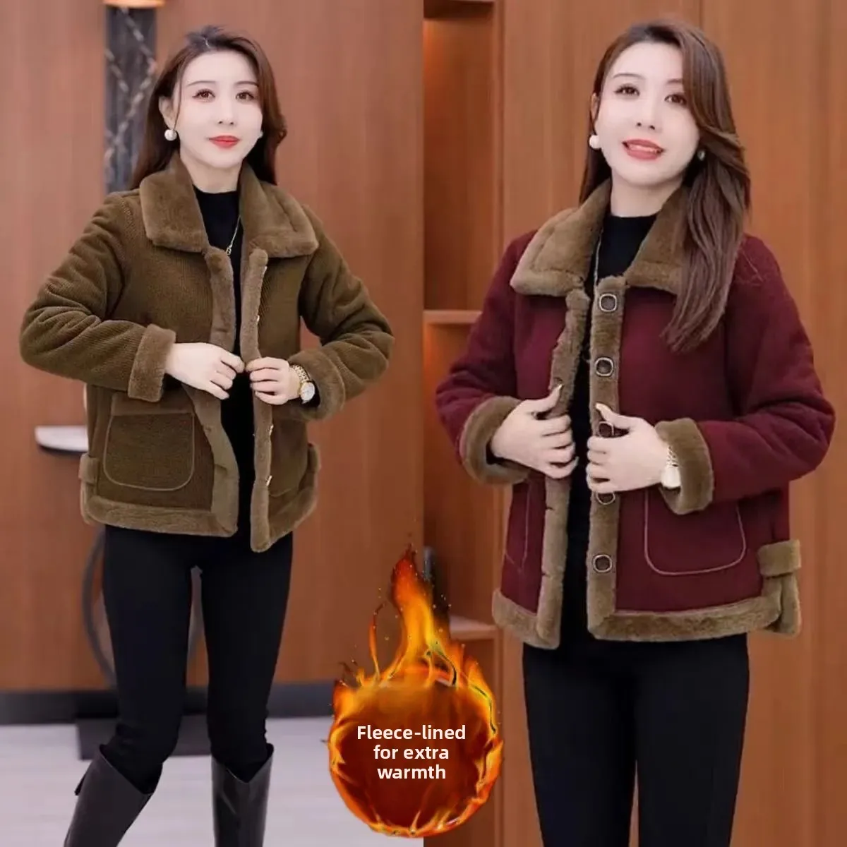 

Thiened Fce Повседневная вельветовая куртка для женщин среднего возраста с воротником Теплая уютная верхняя одежда Faionable Универсальная