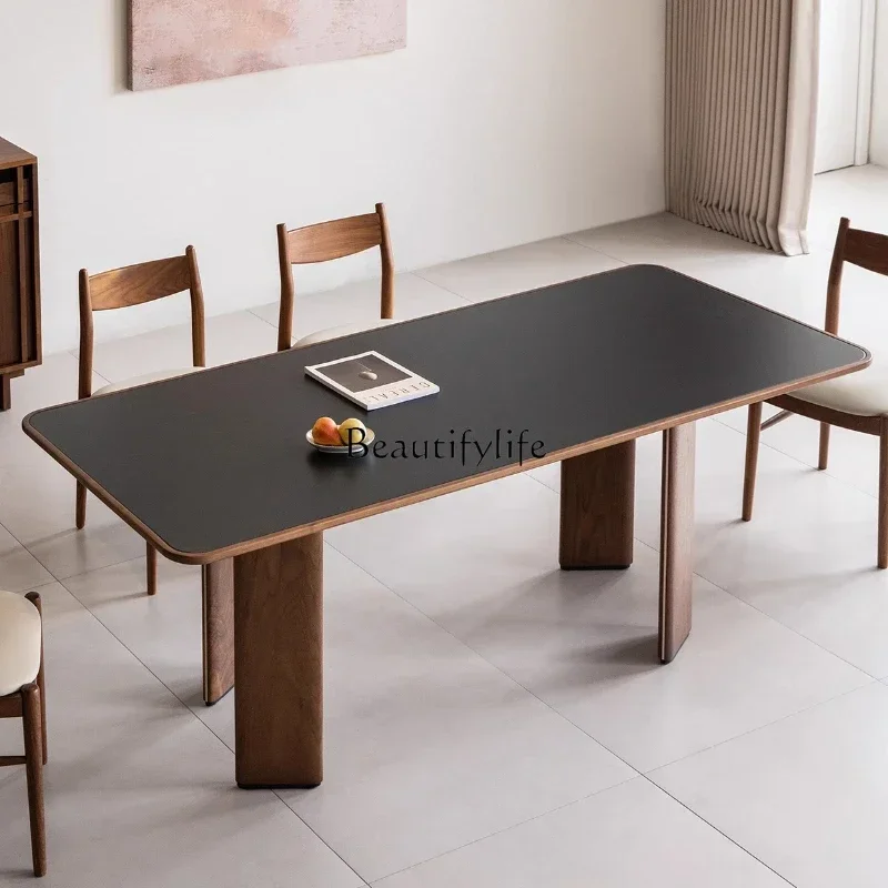 

Slate dining table North American black walnut retro rectangular table living room home