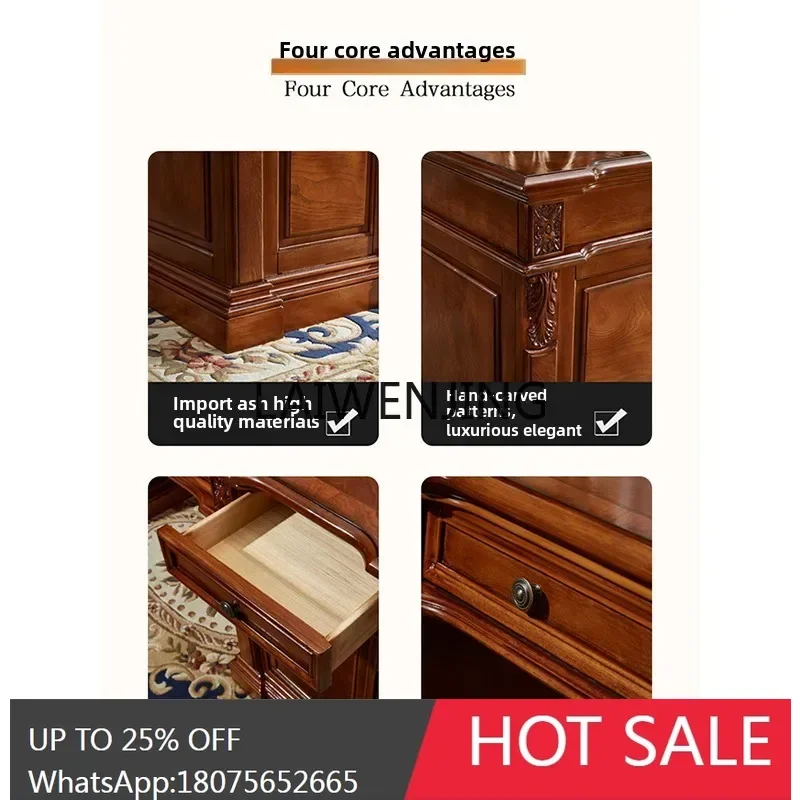 فيلا على الطراز الأوروبي مكتب كمبيوتر للدراسة الراقية مكتب كتابة من الخشب الصلب مكتب ريترو #3