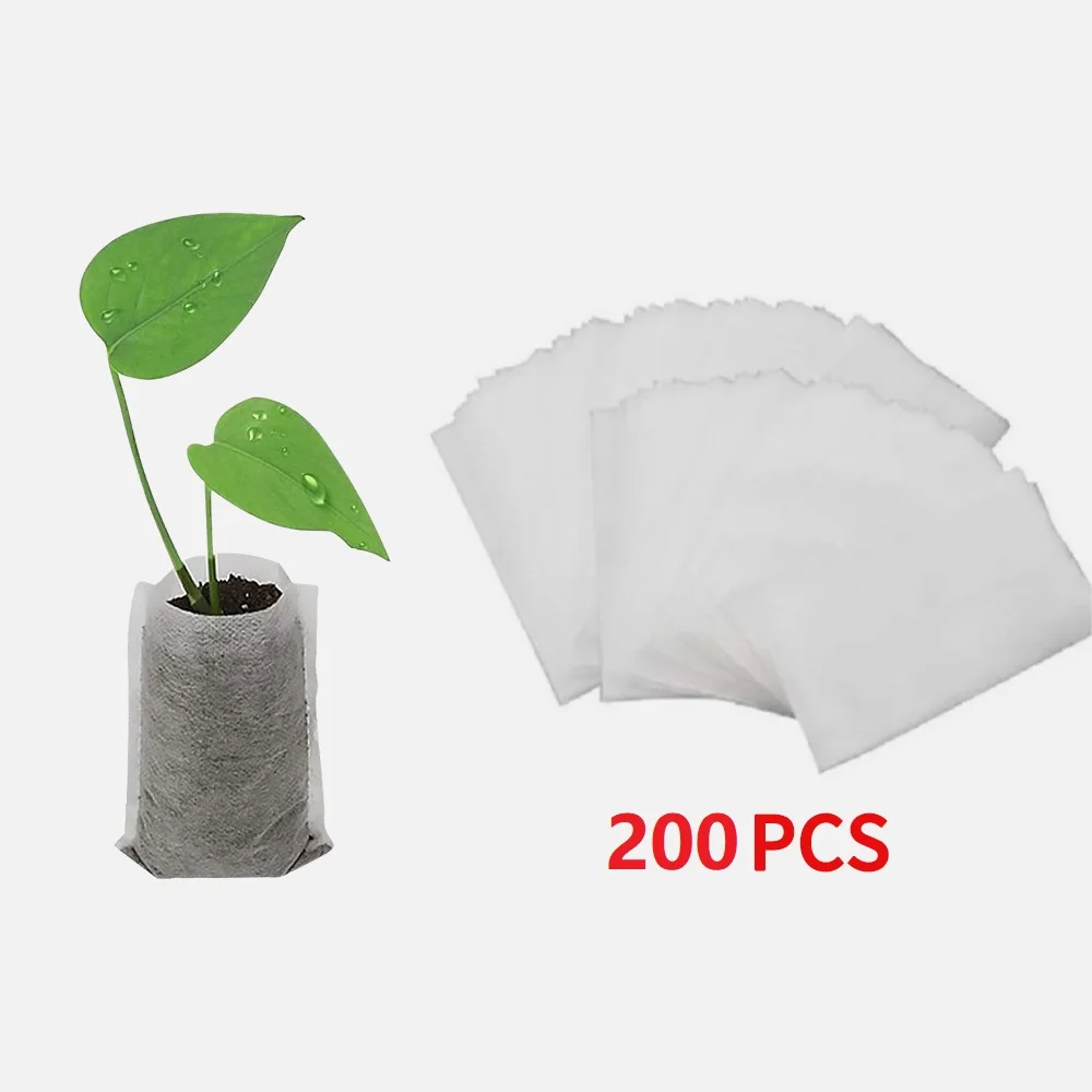 200pcs Biodegradable Seed Nursery Bags, Non-Woven Plants GrowBags, Fabric Seedling Pots Plants Pouch, Home Garden Supply