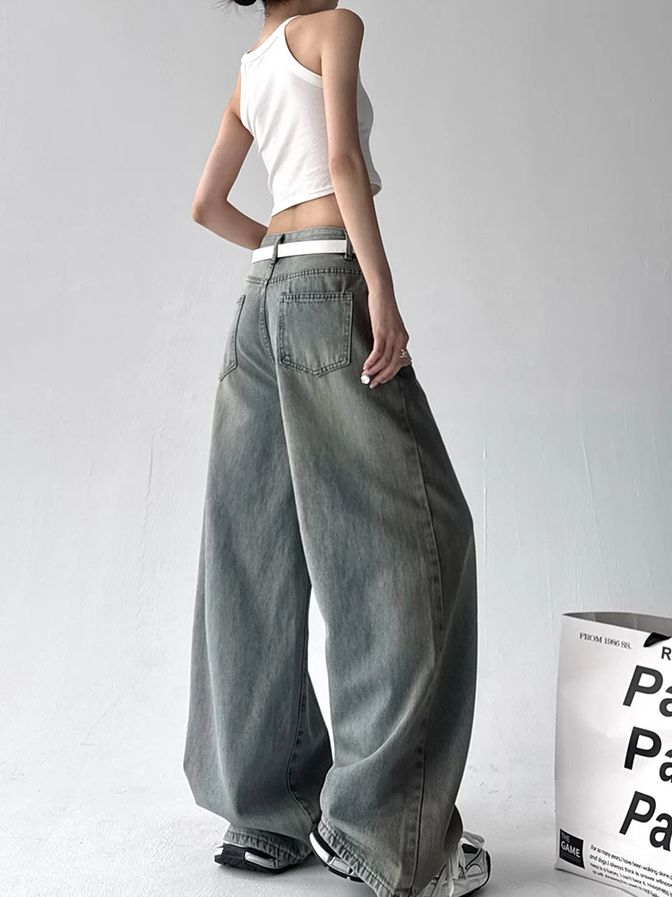 Amerikaanse Sle Vintage denim jeans met wijde pijpen, dames hoge taille, rechte lange broek, splitsontwerp, lente 2022, katoen, elastisch...