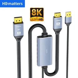 8K HDMI to DisplayPort Cable 120Hz HDMI 2.1 to DisplayPort 1.4 Cable 8K@30Hz,4K@120Hz,2K@144Hz HDMI in to DisplayPort out