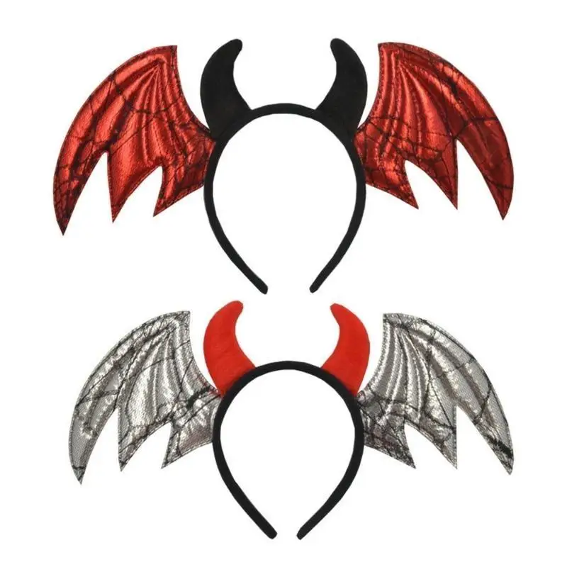 652F Gothic Halloween Live Broadcast Hairband Women Students Photoshoots Hairband Bat Wing&Devil Horn Headbands