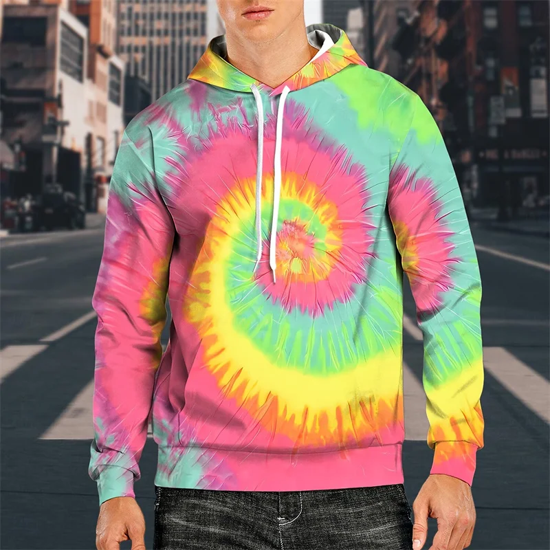 

3D Print Rotational Staining Hoodies For Men Colorful Graphic Pullovers Autumn Casual Hooded Loose Tops Sweatshirts Long Sleeves