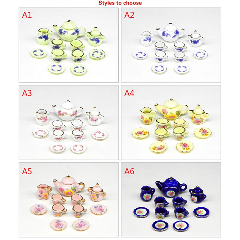 9/11/15/17Pcs/set 1:12 Dollhouse Miniature Tableware Porcelain Ceramic Tea Cup Set Doll House Kitchen Furniture Toys