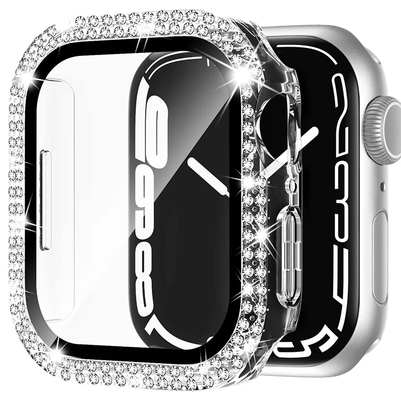 Crystal Diamond Case + Glass Film Integrated Protector For iWatch Series 10 42MM/46MM Electroplate Bling Bumper Case Cover