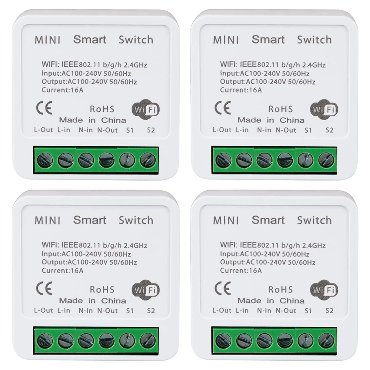 AD29-4PCS WiFi Smart Switch Light Switch, APP Remote Control, Voice Control, DIY Mode, Timer Function, LAN Control, 2 Way