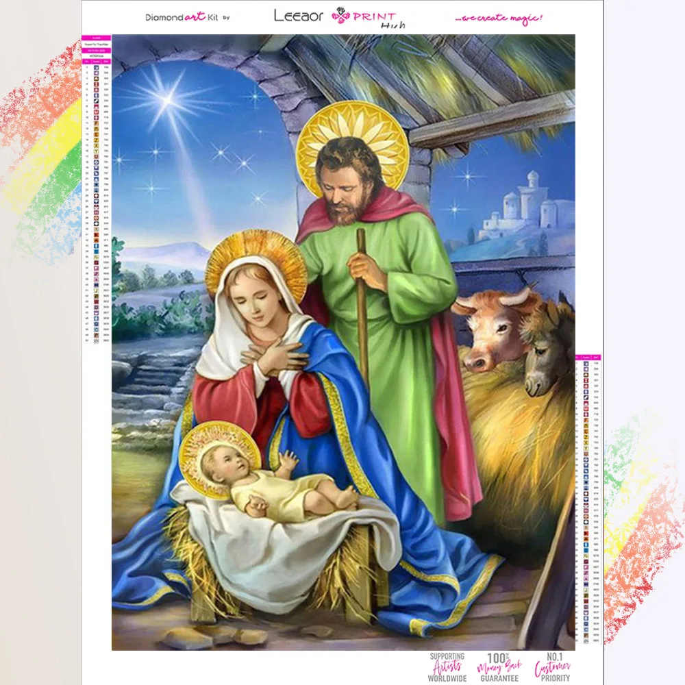 DIY 5d Diamond Painting Jesus Born In The Manger Diamond Embroidery Art Mosaic Religion Icon Cross Stitch Decoración Hogar 보석십자수