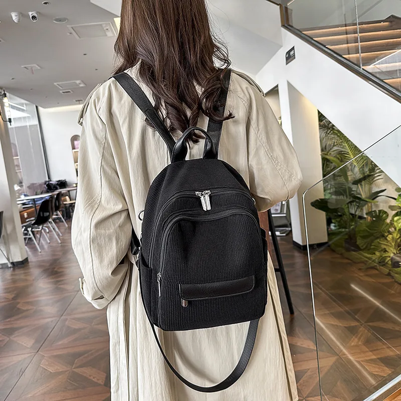 

2024 New Women's Casual Corduroy Backpack Fashion Commuter Small Backpack Women's Multi functional Shoulder Bag