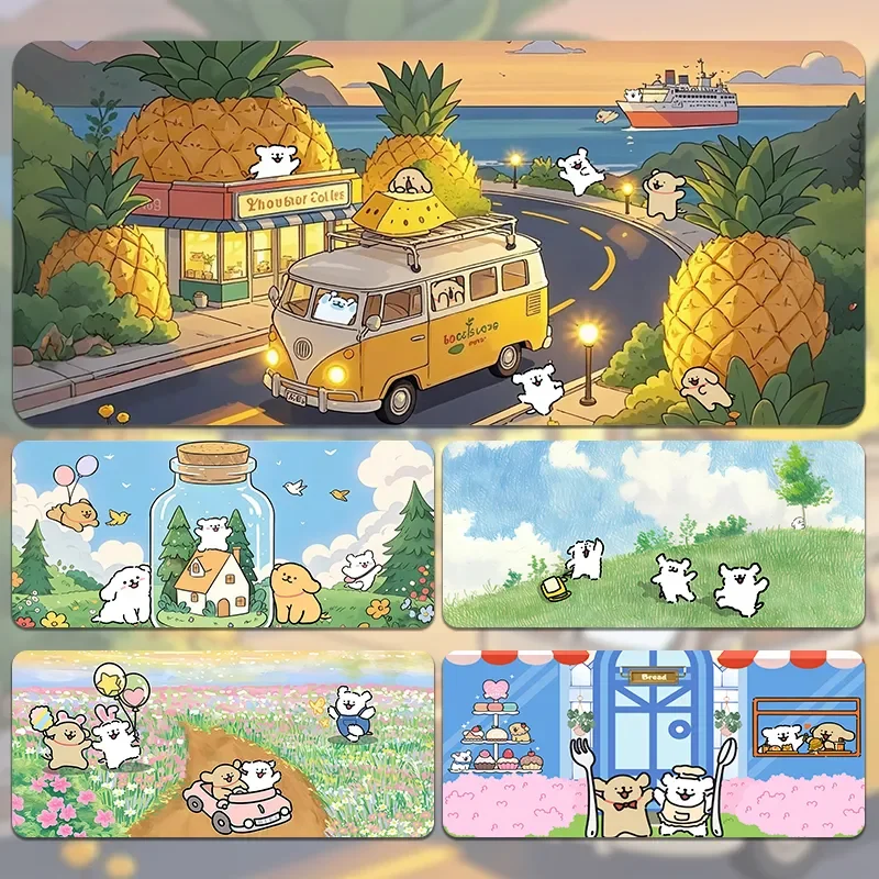 Cute Line Art Dog Kawaii Mouse Pad - Extra Large Cartoon Desk Mat for Office/Dorm, Non-Slip Keyboard Pad for Computer & Laptop